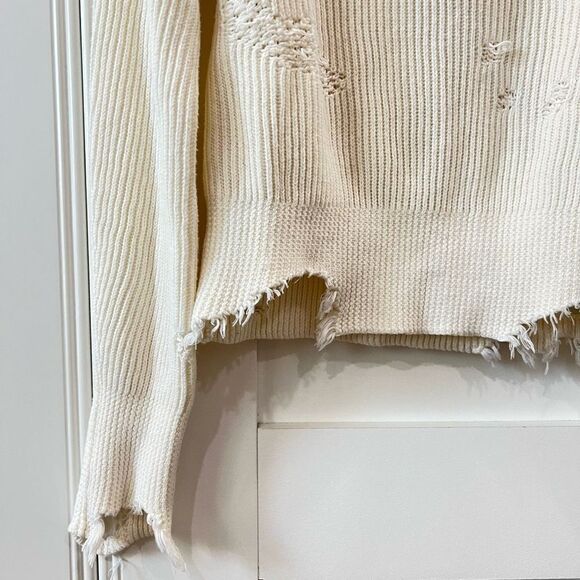 Helmut Lang Women’s XS Cream Wool Blend Oversized Distressed Sweater $425 - Picture 4 of 8